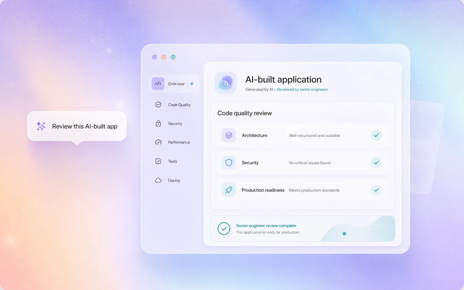 AI-built application passing architecture, security, and production-readiness review